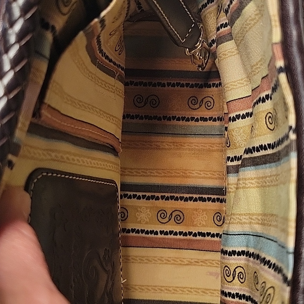 Brighton Woven Straw & Brown Leather Shoulder Bag w/ Heart Charm + Dust Bag - Picture 10 of 12